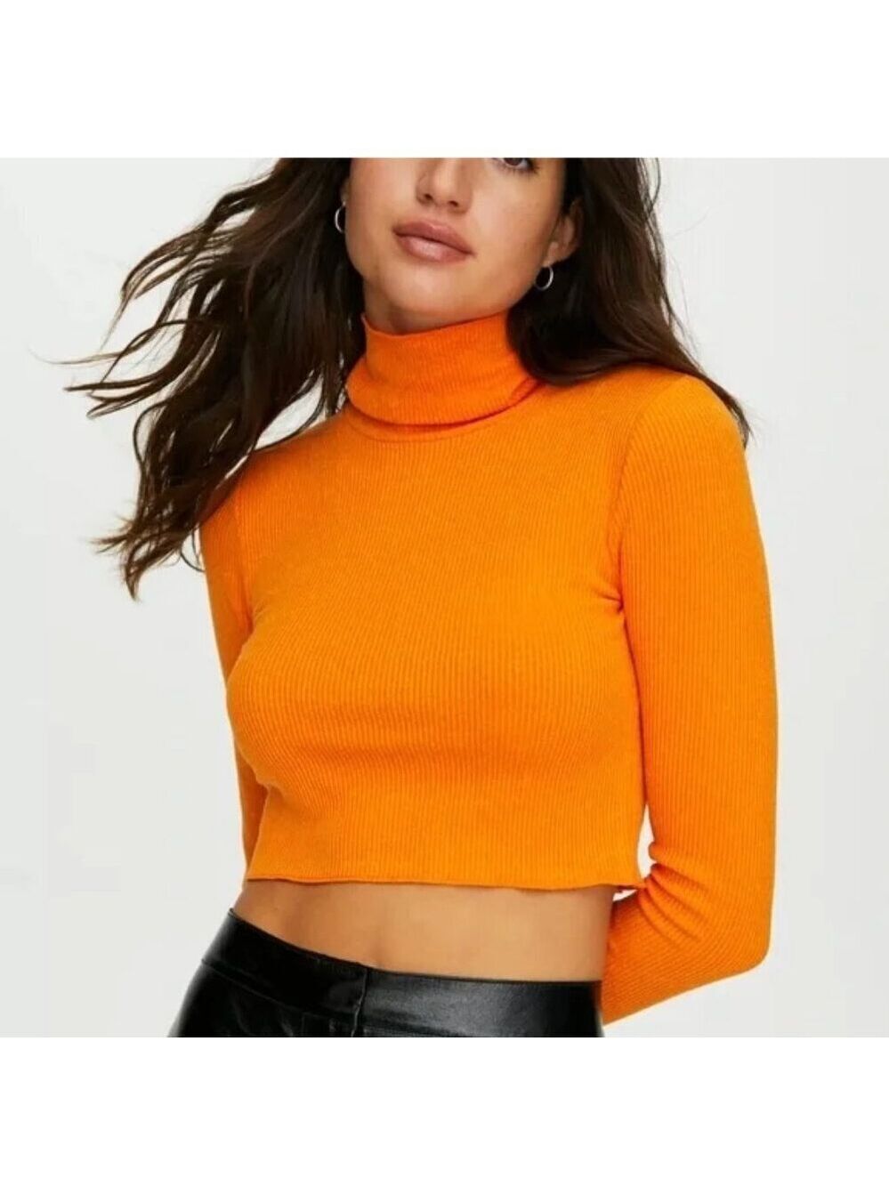 Aritzia Wilfred Free | Nova Cropped Ribbed Turtleneck In Orange - Picture 2 of 10